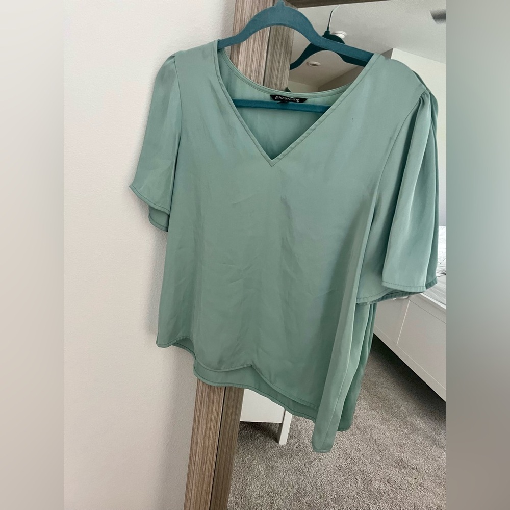 Sage Green Express Short Sleeve Blouse